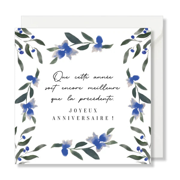Carte de Vœux Carrée "Joyeux Anniversaire" – Bleuets Aquarelle - Cap-Nature