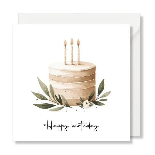 Carte de Vœux Carrée "Happy Birthday" – Gâteau Aquarelle - Cap-Nature