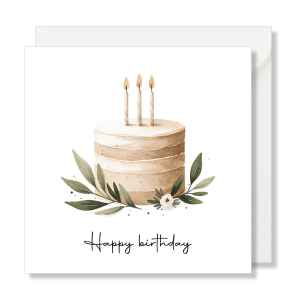 Carte de Vœux Carrée "Happy Birthday" – Gâteau Aquarelle - Cap-Nature