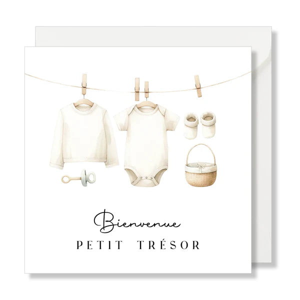 Carte de Vœux Carrée "Bienvenue Petit Trésor" – Félicitations Aquarelle - Cap-Nature