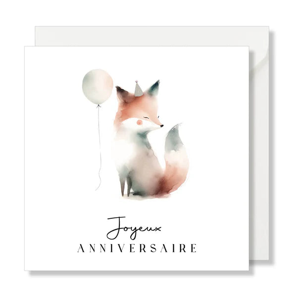 Carte de Vœux Carrée "Joyeux Anniversaire" – Renard Aquarelle