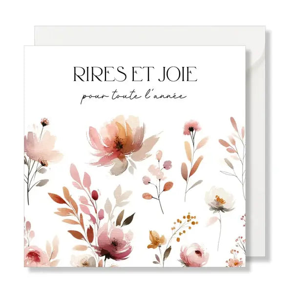 Carte de Vœux Carrée "Rires et Joie" – Aquarelle Fleurs - Cap-Nature