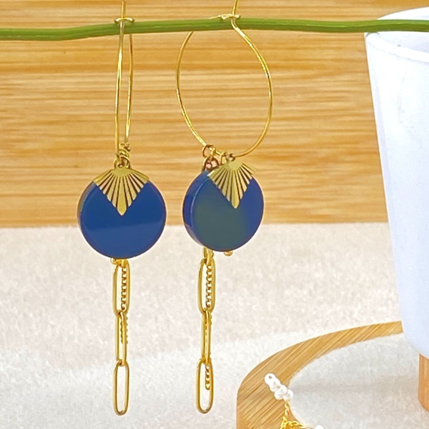 Boucles d'Oreilles en Acier Inoxydable avec Pendentif Coloré - Cap-Nature