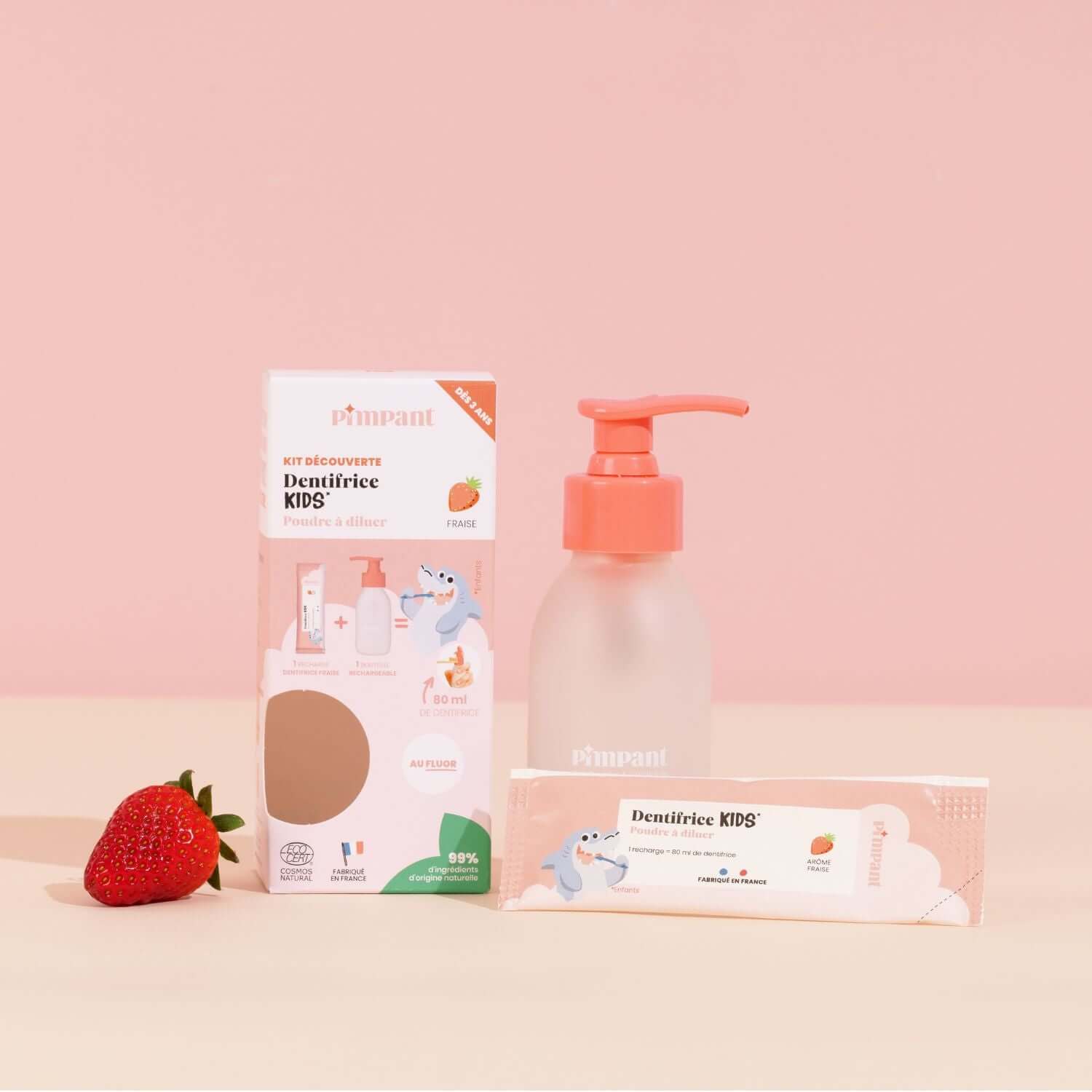 Erdbeer-Zahnpasta-Entdeckungsset für Kinder – Pimpant