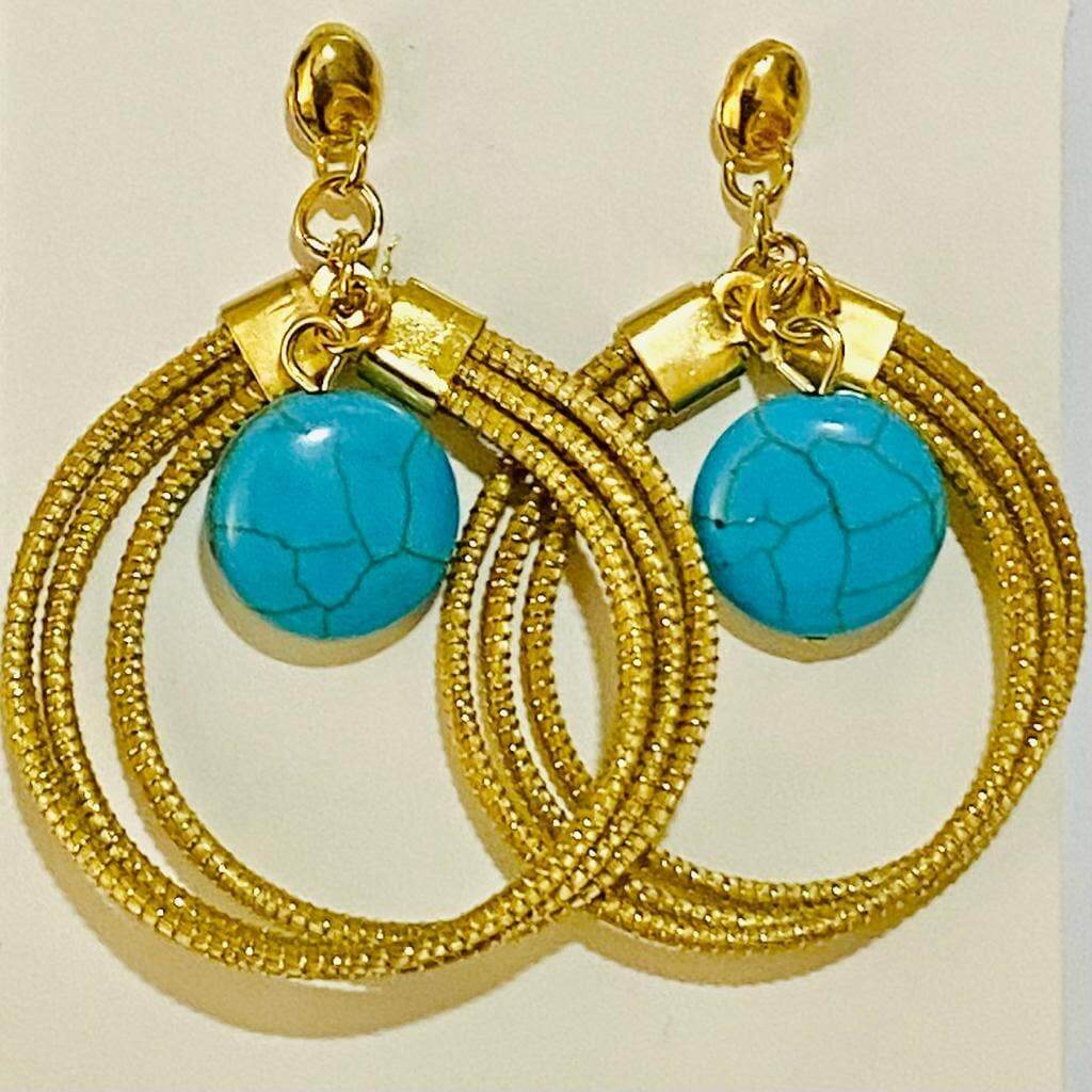 Boucles d'Oreilles Cercles en Or Végétal et Turquoise : Élégance Simple et Naturelle - Cap-Nature