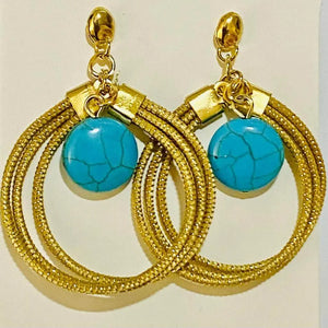 Boucles d'Oreilles Cercles en Or Végétal et Turquoise : Élégance Simple et Naturelle - Cap-Nature