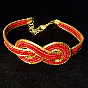 Bracelet Symbole de l'Infini en Or Végétal avec Fibre de Palmier Buriti Teintée rouge - Cap-Nature