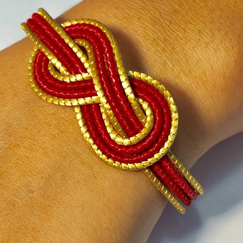 Bracelet Symbole de l'Infini en Or Végétal avec Fibre de Palmier Buriti Teintée rouge - Cap-Nature