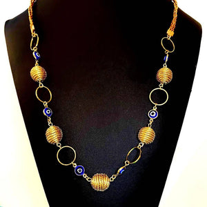 Collier Œil Porte-Bonheur avec Petites Sphères en Or Végétal - Cap-Nature