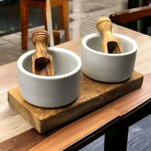 Ensemble de 2 bols avec pelle à sel et plateau - Cap-Nature