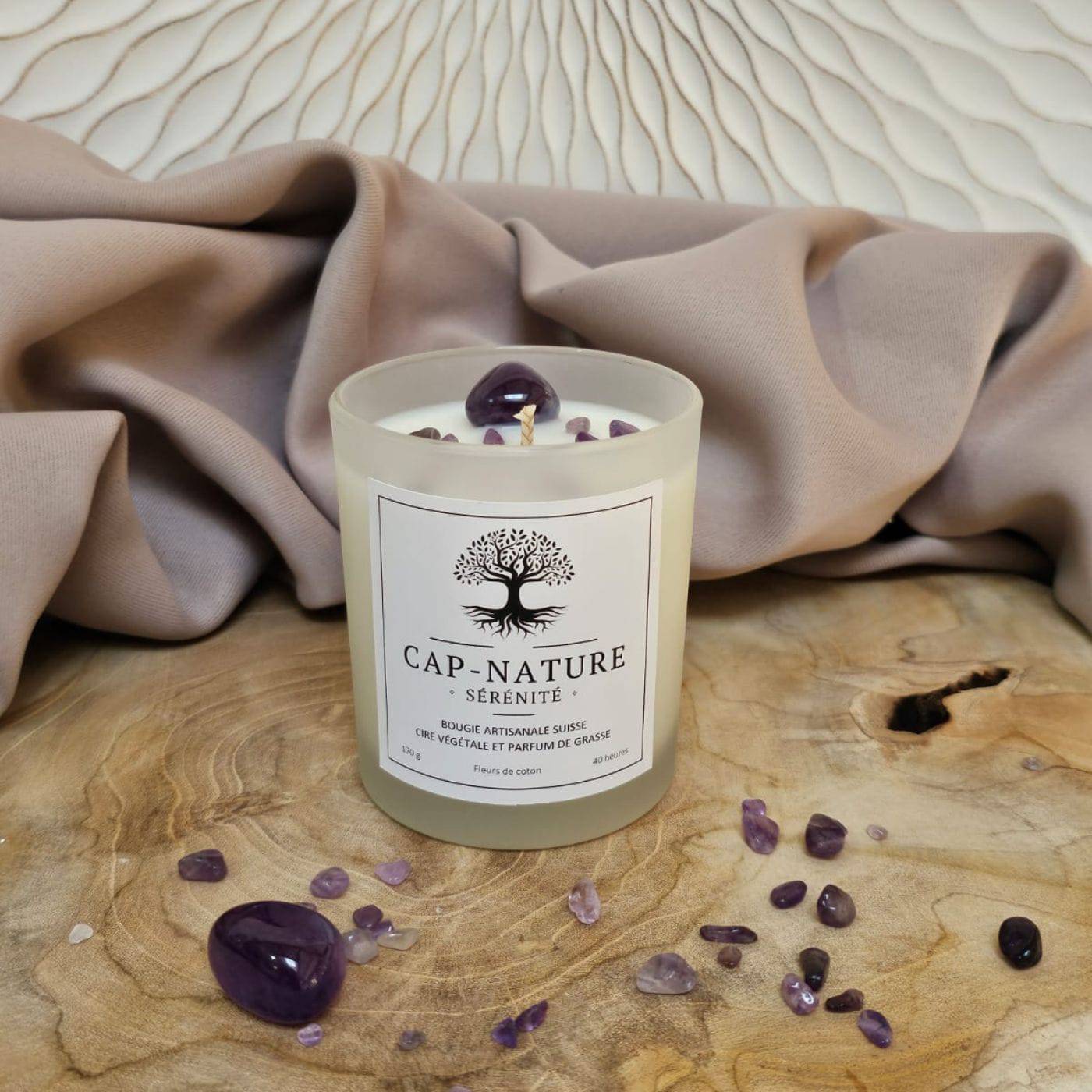 Bougie Améthyste & Fleurs de Coton - 170g - Cap-Nature