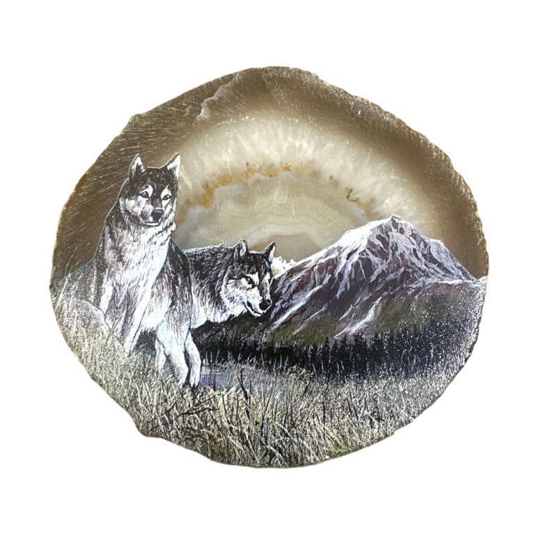 Plaque en Agate Botswana avec Imprimé Loup - Cap-Nature