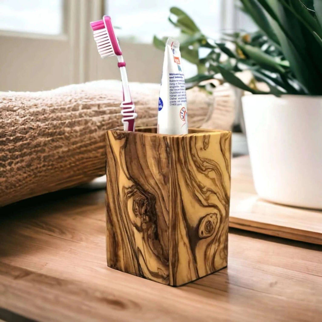 Gobelet à brosse à dents en bois d'olivier - Cap-Nature