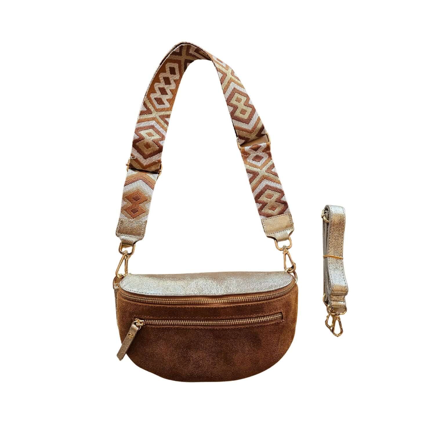 Sac Banane Cuir Irisé et Daim - Double Fermeture et Style Polyvalent - Cap-Nature