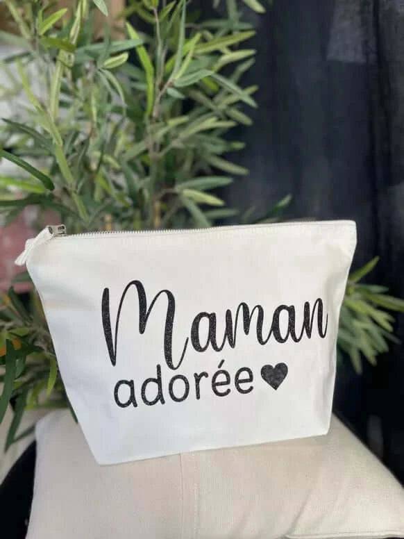 Trousse de toilette XL Ecru "Maman adorée" - Cap-Nature