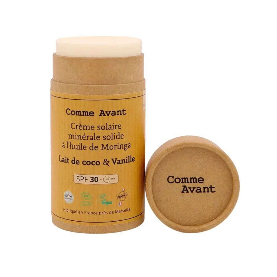 Crème solaire minérale solide SPF30 - Lait de Coco & Vanille - Comme Avant - Cap-Nature