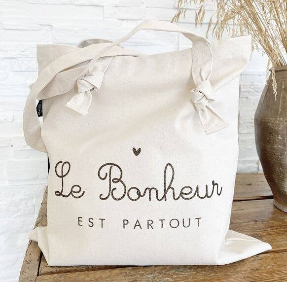 Tote Bag À Noeuds "Le Bonheur Est Partout" Coloris Écru - Cap-Nature