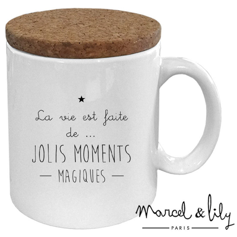 Mug avec couvercle en liège - Pour des moments magiques - Cap-Nature