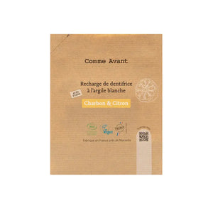 Recharge dentifrice au Charbon Végétal et Citron – 180ml  - Comme Avant - Cap-Nature