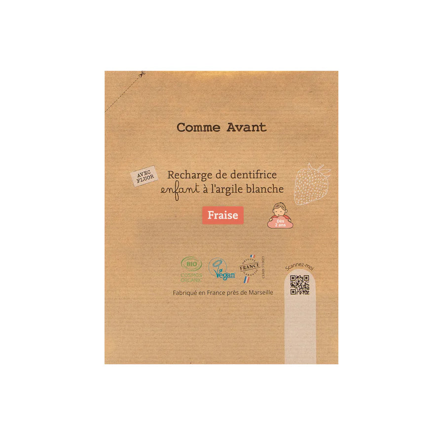 Recharge Dentifrice enfant en pâte à la fraise - 180ml  - Comme Avant - Cap-Nature