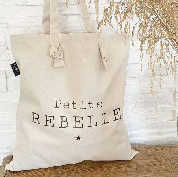 Einkaufstasche mit Schleifen „Petite Rebelle“, Ecru-Farbe